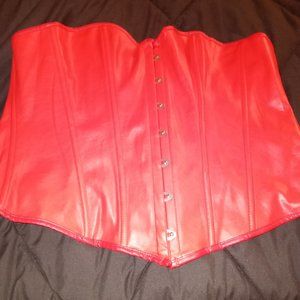 RED Faux Leather Boned Corset Bustier (US(16-18) 4XL